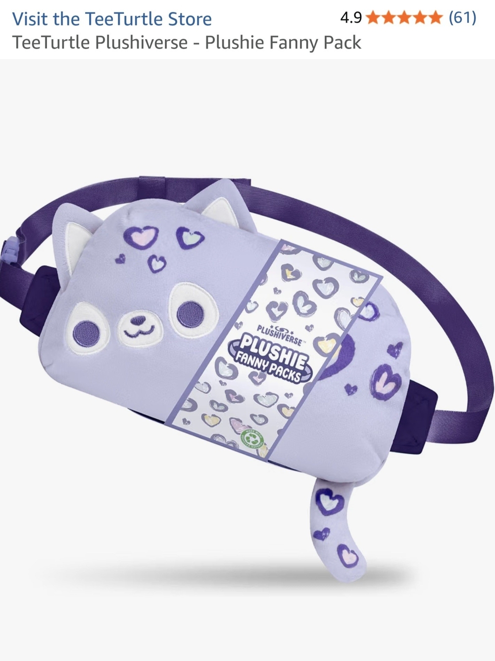 TeeTurtle PlushiVerse Plushie Fanny Pack Lavender Cat